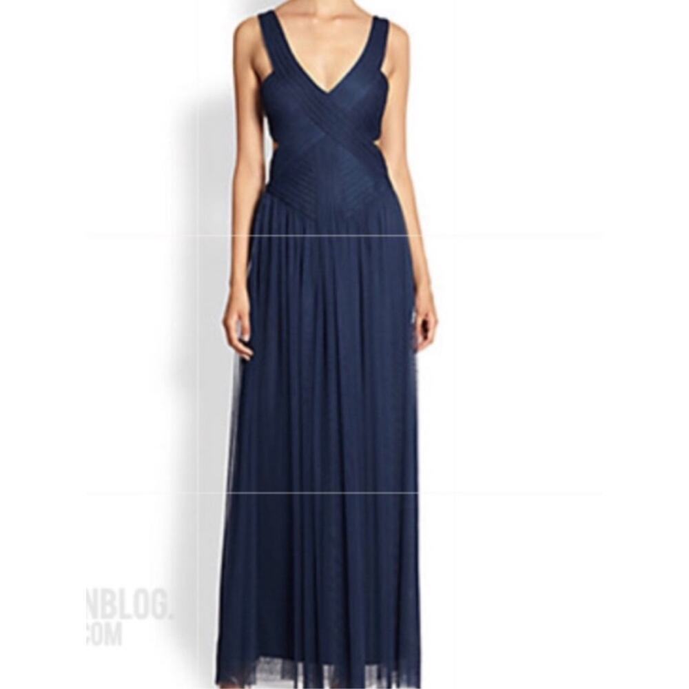 NWT BCBG Max Azria Mara Navy Tulle Gown Size 2 Formal Evening Maxi Dress Prom